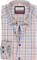 MARVELIS modern fit overhemd - wit met blauw en oranje geruit - Strijkvrij - Boordmaat: 44