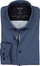 OLYMP Luxor 24/Seven modern fit overhemd - blauw dessin tricot (contrast) - Strijkvriendelijk - Boordmaat: 44