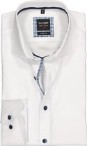 OLYMP Level 5 body fit overhemd - mouwlengte 7 - wit twill (contrast) - Strijkvriendelijk - Boordmaat: 44