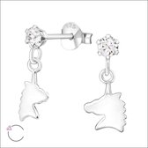 Aramat jewels ® - Zilveren oorbellen met hanger unicorn 925 zilver 15x7mm transparant swarovski elements kristal