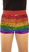 Brazilie & Samba Kostuum | Hotpants Glitter Regenboog Hanne Vrouw | Large | Carnaval kostuum | Verkleedkleding