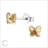 Aramat jewels ® - Kinder oorbellen vlinder golden shadow 5mm swarovski elements kristal 925 zilver