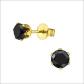 Aramat jewels ® - Oorbellen zweerknopjes zwart zirkonia goudkleurig staal 5mm