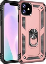 LuxeBass Hoesje geschikt voor iPhone 11 Hoesje - Anti-Shock Hybrid Ring Armor Rosegoud