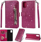 LuxeBass Hoesje geschikt voor Samsung Galaxy A51 Glitter Bookcase met rits - hoesje - portemonneehoesje - Roze - telefoonhoes - gsm hoes - telefoonhoesjes