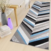Tapis de couloir Maya Grijs et Blauw, style moderne, pour salon ou couloir - Dimensions : 100 x 800 cm