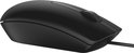 Souris optique Dell noire filaire, vue de côté.