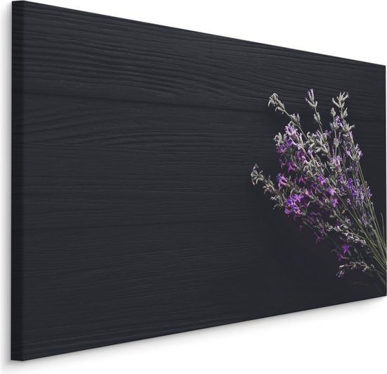 Schilderij - Lavendel op een zwarte Achtergrond, Premium kwaliteit