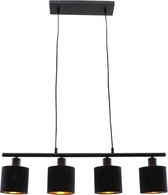 Olucia Koge - Moderne Hanglamp - 4L - Aluminium/Stof - Goud;Zwart - Rechthoek