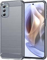 Motorola Moto G31 / Moto G41 Hoesje - MobyDefend TPU Gelcase - Geborsteld Metaal + Carbonlook - Grijs - GSM Hoesje - Telefoonhoesje Geschikt Voor: Motorola Moto G31 / Motorola Moto