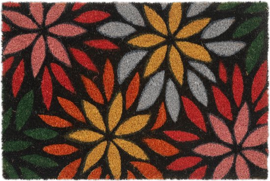 Relaxdays deurmat bloemen - kokosmat - 40 x 60 cm - antislip - buitenmat - kleurrijk
