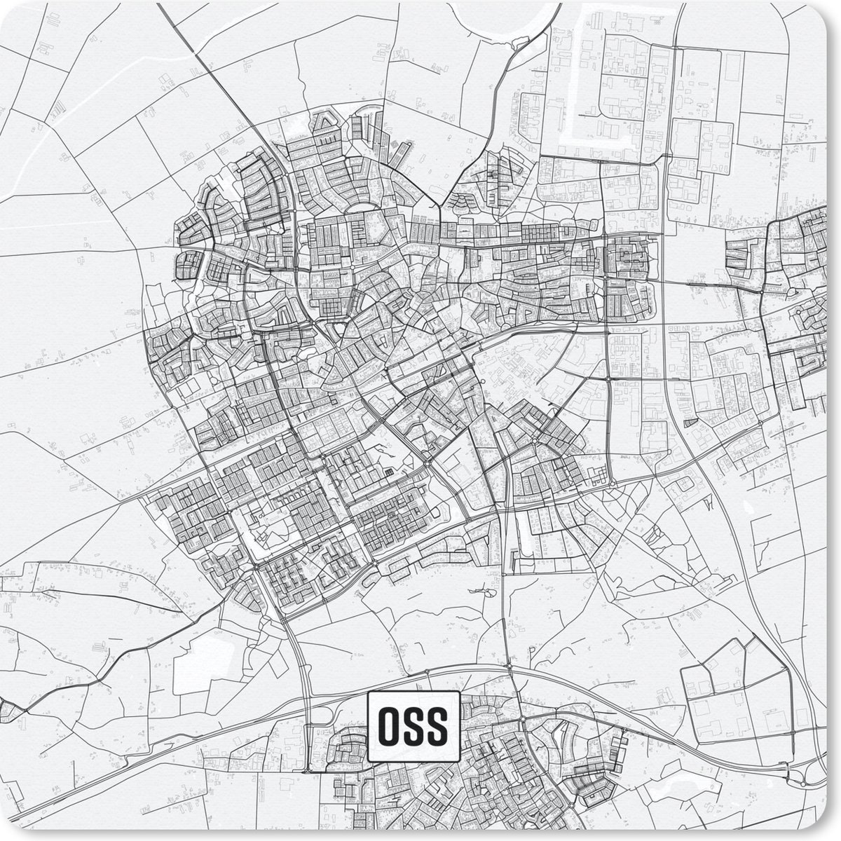 Muismat 30x30 cm - Mousepad Stadskaart Oss - Muismatten