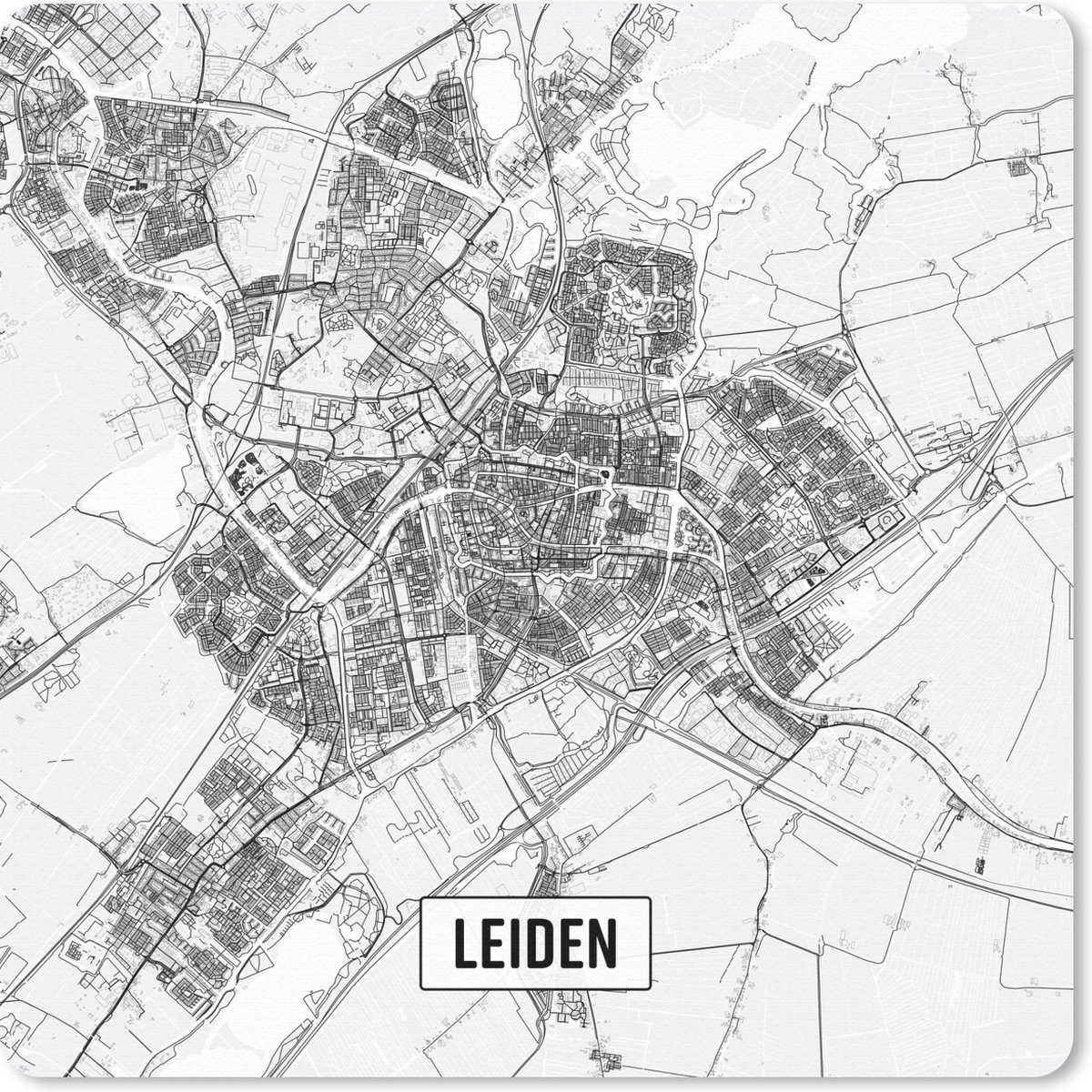Muismat 30x30 cm - Mousepad Stadskaart Leiden - Muismatten