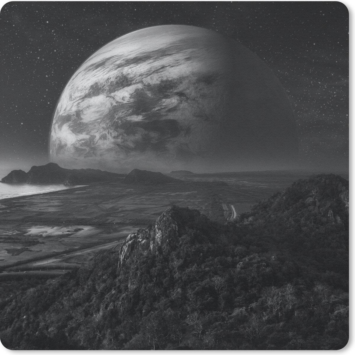 Muismat 30x30 cm - Mousepad Planeten - Berg - Sterren - Muismatten