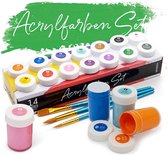 Int!rend Acrylverf Set met borstels - 14 x 18ml Acrylverf - Waterdichte Acrylverf Set voor het schilderen Canvas, Hout, Klei & Stenen - Acrylverf