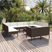 12-delige Loungeset met kussens poly rattan bruin