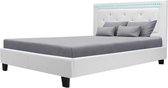 EDOUARD Eigentijds bed voor volwassenen met LED-verlichtingssysteem - Faux White - Inclusief bedbodem - 140 x 190 cm