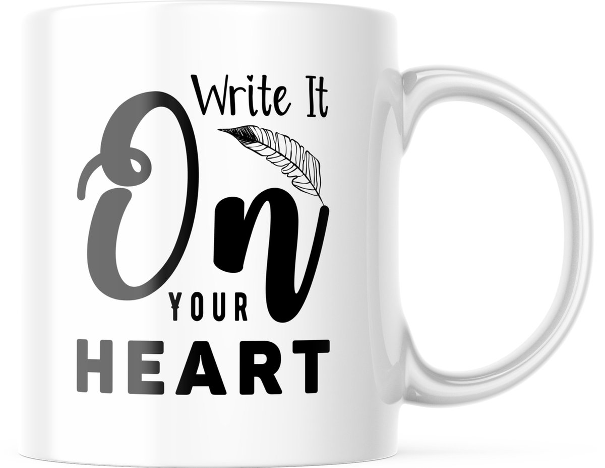 Valentijn Mok met tekst: Write it On Your Heart | Valentijn cadeau | Valentijn decoratie | Grappige Cadeaus | Koffiemok | Koffiebeker | Theemok | Theebeker