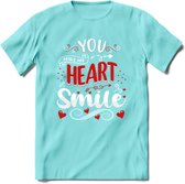 You Make My Heart Smile - Valentijn T-Shirt | Grappig Valentijnsdag Cadeautje voor Hem en Haar | Dames - Heren - Unisex | Kleding Cadeau | - Licht Blauw - XXL