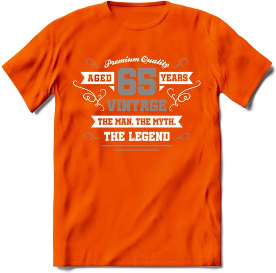 65 Jaar Legend T-Shirt | Zilver - Wit | Grappig Verjaardag en Feest Cadeau | Dames - Heren - Unisex | Kleding Kado | - Oranje - 3XL