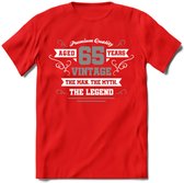 65 Jaar Legend T-Shirt | Zilver - Wit | Grappig Verjaardag en Feest Cadeau | Dames - Heren - Unisex | Kleding Kado | - Rood - L