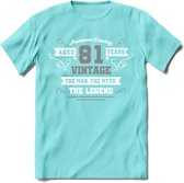 81 Jaar Legend T-Shirt | Zilver - Wit | Grappig Verjaardag en Feest Cadeau | Dames - Heren - Unisex | Kleding Kado | - Licht Blauw - XL