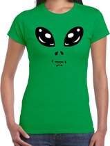 Alien / buitenaards wezen gezicht verkleed t-shirt groen voor dames - Carnaval fun shirt / kleding / kostuum XL