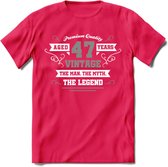 47 Jaar Legend T-Shirt | Zilver - Wit | Grappig Verjaardag en Feest Cadeau | Dames - Heren - Unisex | Kleding Kado | - Roze - XXL