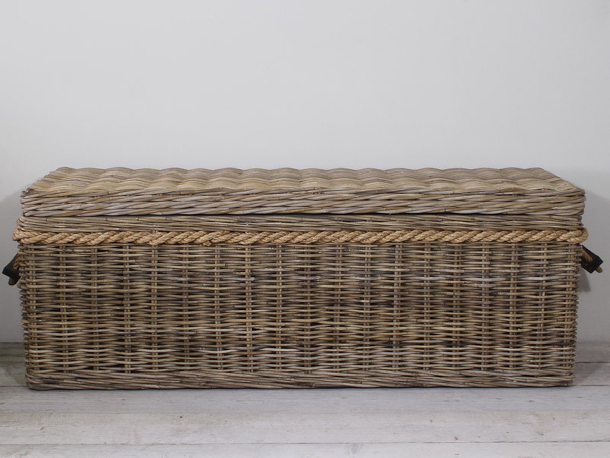 Migo Styling-Opbergmand-Met deksel-120x42xH52-Robuust-Touw-Riet-Rotan-Groot-XXL