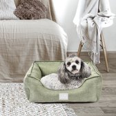 Ohana Vienna Box Bed - Comfortabele Hondenmand in Linnen look - Met Anti-Slip Bodem - Beige of Lichtgroen - Medium of Large - Kleur: Lichtgroen, Maat: Medium