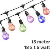 Lybardo lichtsnoer buiten - Lichtslinger - 15 meter inclusief 18 gekleurde lampjes 1.5 watt | IP54 waterdicht