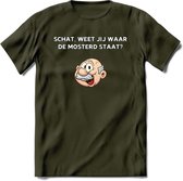 Weet jij waar de mosterd staat T-Shirt | Grappig Abraham 50 Jaar Verjaardag Kleding Cadeau | Dames – Heren - Leger Groen - L