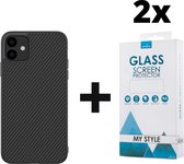 Backcase Carbon Hoesje iPhone 11 Zwart - 2x Gratis Screen Protector - Telefoonhoesje - Smartphonehoesje