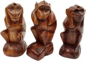 Beeld - Aapjes - Horen, zien, zwijgen - Hout - 22x10x10 cm - Sarana - Fairtrade Indonesie - Fairtrade