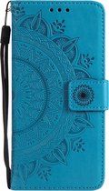 GSMNed - Leren design telefoonhoes - iPhone 12/12 Pro blauw - Luxe iPhone hoesje met print - inclusief koord - pasjeshouder/portemonnee