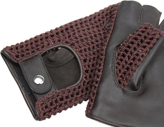 vintage gants en cuir crochet sans doigts brun noir | taille XL