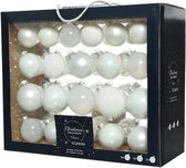 42x Winter witte glazen kerstballen 5-6-7 cm - Glans/mat/glitter/doorzichtig - Kerstboomversiering winter wit