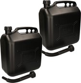 2x stuks jerrycans / benzinetanks 20 liter zwart met trechter - Voor diesel en benzine - Brandstof jerrycans/benzinetanks