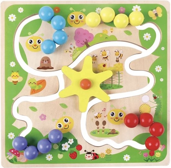 Labyrint - Schuifpuzzel - Rups - Houten bordspellen - Junior - Doolhof - Houten speelgoed - Educatief speelgoed - Kinderspel vanaf 3 jaar - Montessori - Baby & Peuter - Kleurrijk - Speelgoed - Uitdagend - Oog & hand coördinatie