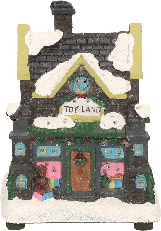 Kerstdorpen bouwen kersthuisjes speelgoedwinkel 12 cm - Met verlichting - Kerstversieringen/kerstdecoraties - Merkloos