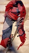 Rood Sjaal met Blauw Vierkanten - Scarf - Wintersjaal