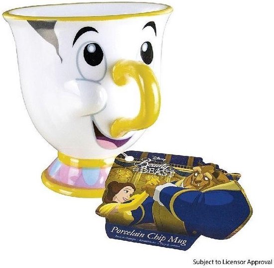 Mug Chip en porcelaine avec étiquette 'La Belle et la Bête' montrant Belle et la Bête.