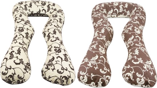 Voedingskussen - Zwangerschapskussen - 300 cm - 100% katoen - bruin crème met blaadjes