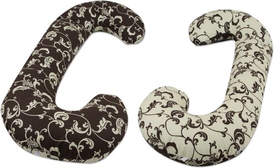 Voedingskussen - Body pillow - 240 cm - 100% katoen - crème bruin met blaadjes