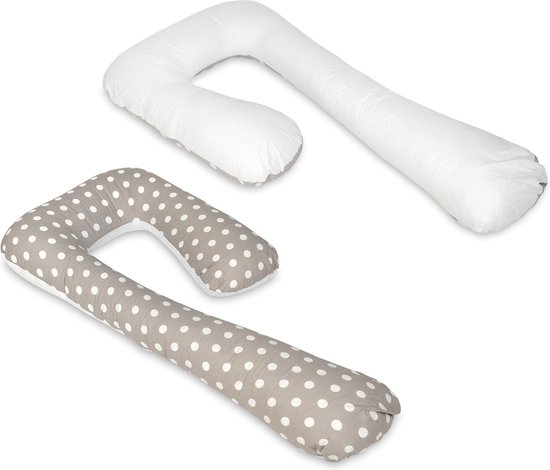 Voedingskussen - Zijslaapkussen - 235 cm - 100% katoen - wit grijs met stippen