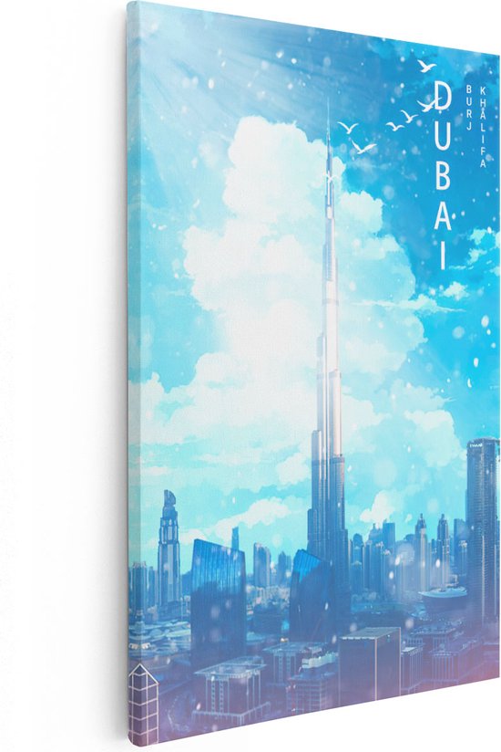 Artaza Canvas Schilderij Stad Dubai in het Blauw - 20x30 - Klein - Foto Op Canvas - Canvas Print