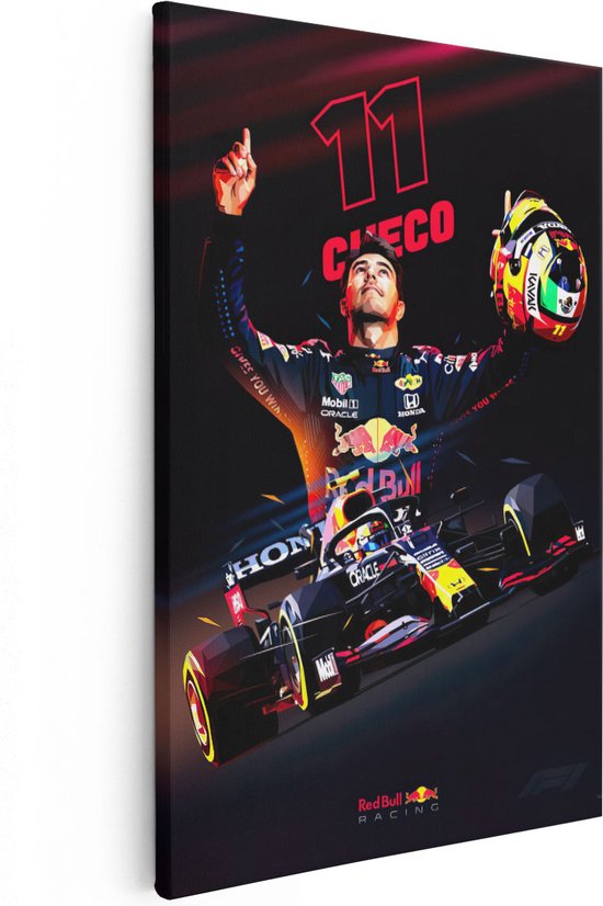 Artaza Canvas Schilderij Sergio Perez bij Red Bull Racing F1 - 40x60 - Poster Foto op Canvas - Canvas Print