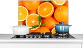 Spatscherm keuken 60x40 cm - Kookplaat achterwand Fruit - Sinaasappel - Bladeren - Muurbeschermer - Spatwand fornuis - Hoogwaardig aluminium