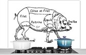 Spatscherm keuken 120x80 cm - Kookplaat achterwand Antieke illustratie van het slagersdiagram van het varken - Muurbeschermer - Spatwand fornuis - Hoogwaardig aluminium