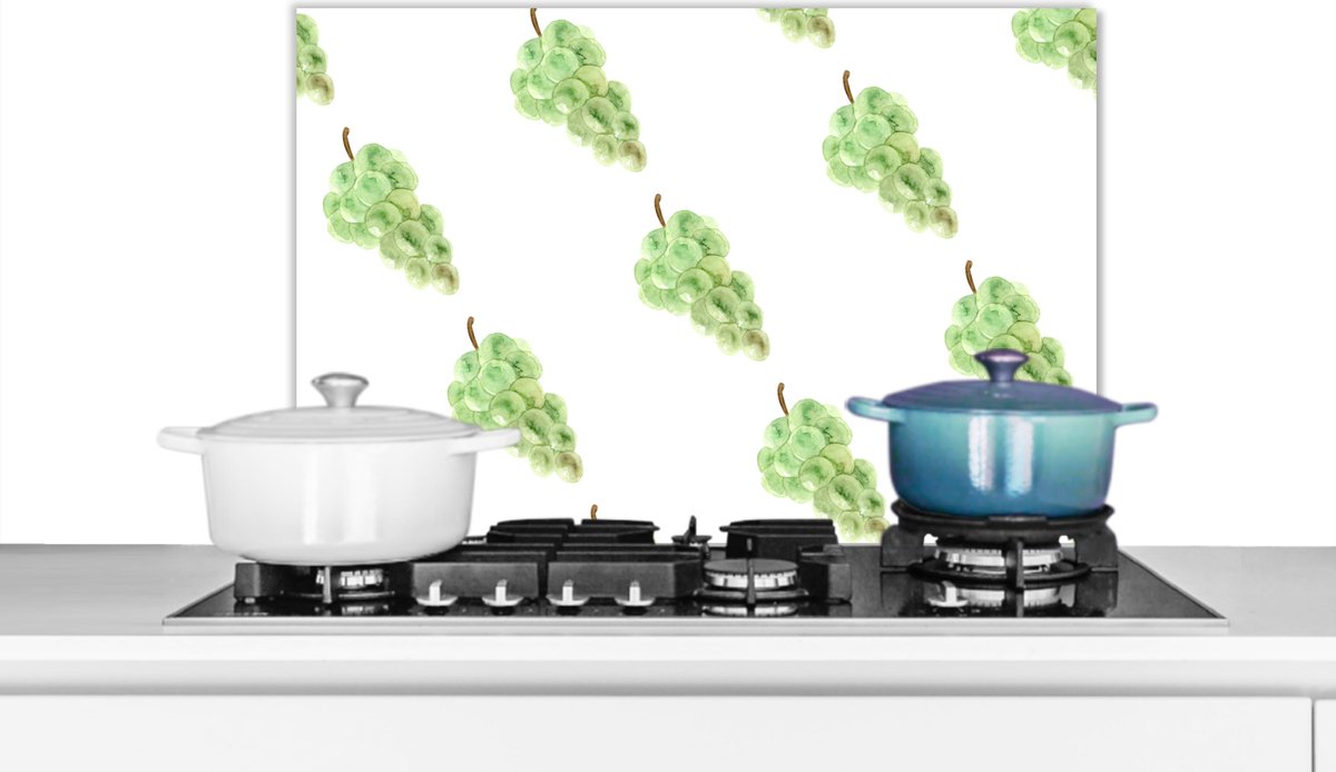 Spatscherm keuken 70x50 cm - Kookplaat achterwand Druiven - Waterverf - Wit - Muurbeschermer - Spatwand fornuis - Hoogwaardig aluminium